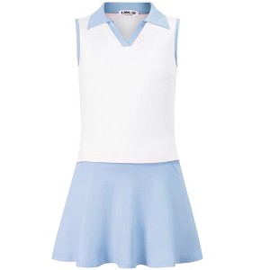 Kids Girls Tennis Golf Dress Outfit Sleeveless Dress with Pockets Athletic Skorts and Polo Tank Top Sets - 1 of 4