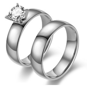 Kindall Wedding Ring Set for women Gold Stainless Steel Engagement Ring and Band by Ginger Lyne - 1 of 4