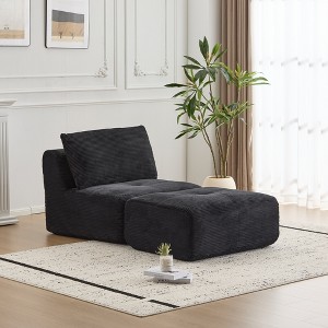 TIRAMISUBEST Memory Foam Single Floor Sofa, Modular Chaise Lounge with Ottoman, Corduroy Armless Chair with Back Pillow - 1 of 4