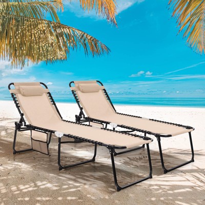 Costway Folding Beach Lounge Chair Heightening Design Patio Lounger W ...