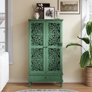 Bella Depot 55'' Rustic Tall Storage Cabinet with Drawer, Decorative 2-Door Carved Wood Accent Cabinet - 1 of 4
