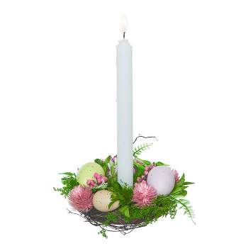 Transpac Natural fiber 7.09 in. Multicolor Easter Twig and Egg Candle Ring