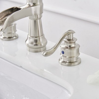 Brushed Nickel 8-Inch Widespread Waterfall Bathroom Faucet