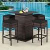 Tangkula 5PCS Patio Rattan Bar Table Stool Set Hidden Storage Shelf Cushion Red Patio Black - 3 of 4