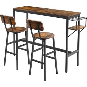 3-Piece Chairs Set with Bottle Storage Rack 2 People Industrial Dining Table Stools for Kitchen Coffee Bar Particle Board+Steel Brown - 1 of 4
