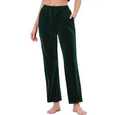 cheibear Womens Velvet Bottom Lounge Pajama Sleepwear Ankle Wide Leg Pants  Green X-Small