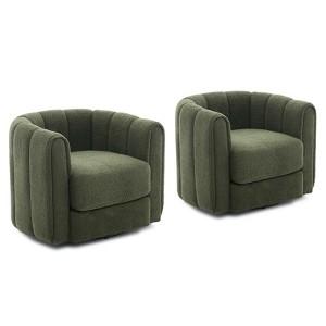 Swivel Barrel Accent Chair 360°, Teddy Fleece Upholstered Armchair with Plush Padding, Round Lounge Chair for Living Room Bedroom - 1 of 4