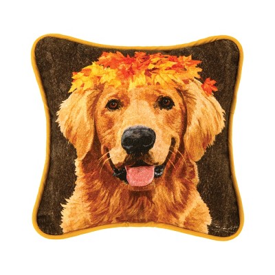 C&F Home 8" x 8" Golden Lab Retriever Dog with Leave Crown Printed Small Petite Accent Throw Pillow
