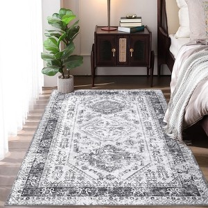 Non Slip Non Shedding Foldable Low Pile Rugs,Machine Washable, Retro Medallion Throw Floor Cover Carpet for Living Room Bedroom - 1 of 4