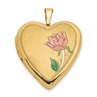 Black Bow Jewelry 14k Yellow Gold and Enamel Rose Heart Locket, 20mm