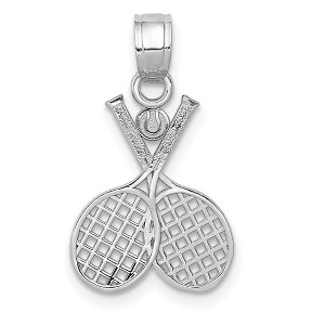 Black Bow Jewelry 14k White Gold Double Tennis Racquet Pendant, 13mm (1/2 inch) - 1 of 4