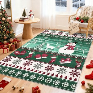 Christmas Living Room Rugs Machine Washable Xmas Snowman Area Rug - 1 of 4