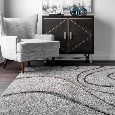 Dark Grey Abstract Pattern Shag Area Rug 5' 3" x 7' 6"