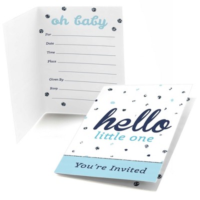 Big Dot of Happiness Hello Little One - Blue and Silver - Fill In Boy Baby Shower Party Invitations (8 count)
