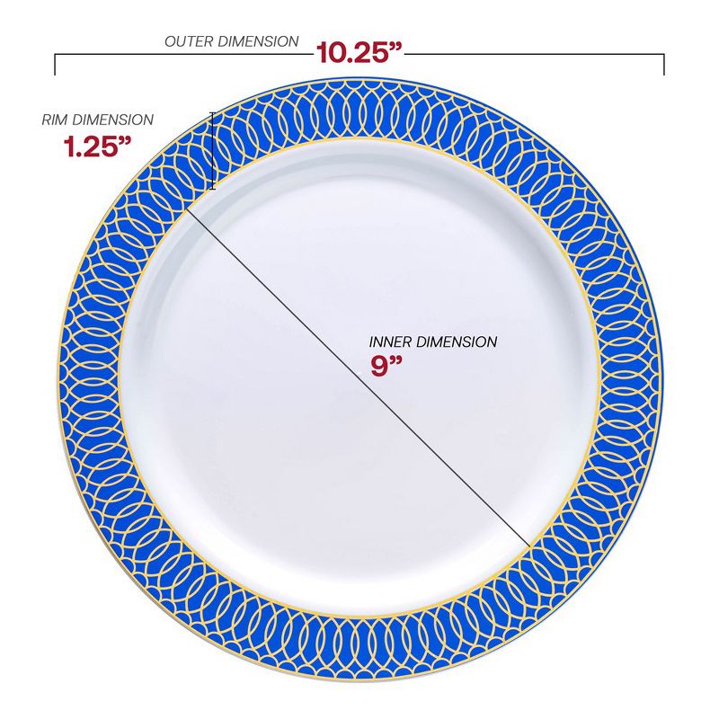 Smarty Had A Party 10.25" White with Gold Spiral on Blue Rim Plastic Dinner Plates (120 plates), 2 of 7