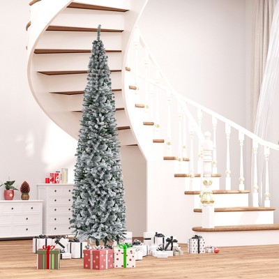 FURNIinspire Artificial Trees Tall Slim Christmas Tree Christmas Decorations, Tree With Realistic Branches,1014 Tips, Green, 27.5"*27.5"*106.3"