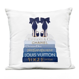 Stupell Industries Navy Blue Fashion Heels Glam Brand Bookstack Outdoor Decorative Throw Pillow, 18 x 18 - 1 of 3
