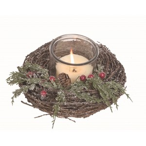 Transpac Natural Fiber 8 in. Multicolor Christmas Twig Sparkling Berry Candle Holder - 1 of 2