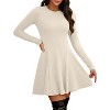 Ribbed Knit Sweater Dress for Women, Long Sleeve Crew Neck Fit and Flare A-Line Dress for Fall and Winter, Casual Office Wear Apricot - 3 of 4