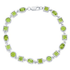 Simona Sterling Silver Oval & Square Gem Bracelet - Peridot - Green - 7.5 Inch - 1 of 2