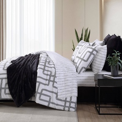 Mainline White and Black Microfiber Twin Duvet Cover Set
