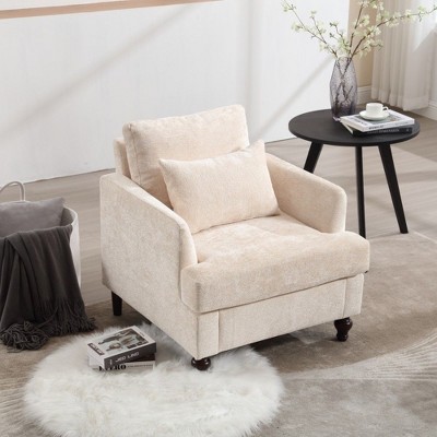 NicBex Upholstered Accent Chair with Solid Wood Frame,ModernLounge Chair with Soft Padded Seat,Chenille Arm Chairs for Bedroom,Reading Room,Beige