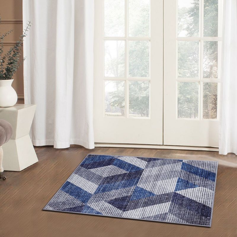 Whizmax Washable Rug Modern Geometric Floor Cover for Living Room Bedroom, Blue/Multi, 1 of 9