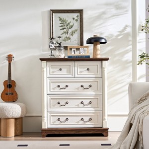 Angel Sar 5-Drawer Rustic Farmhouse Dresser Chest, Solid Wood Storage Cabinet for Bedroom or Living Room - 1 of 4