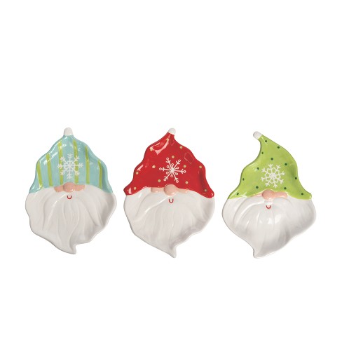 Transpac Ceramic Cocktail Gnome Shaped Plate Set of 3 Christmas Home Decorations - image 1 of 2