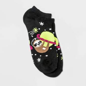 Women's Sparkly Space Sloth Low Cut Socks - Xhilaration™ Black 4-10