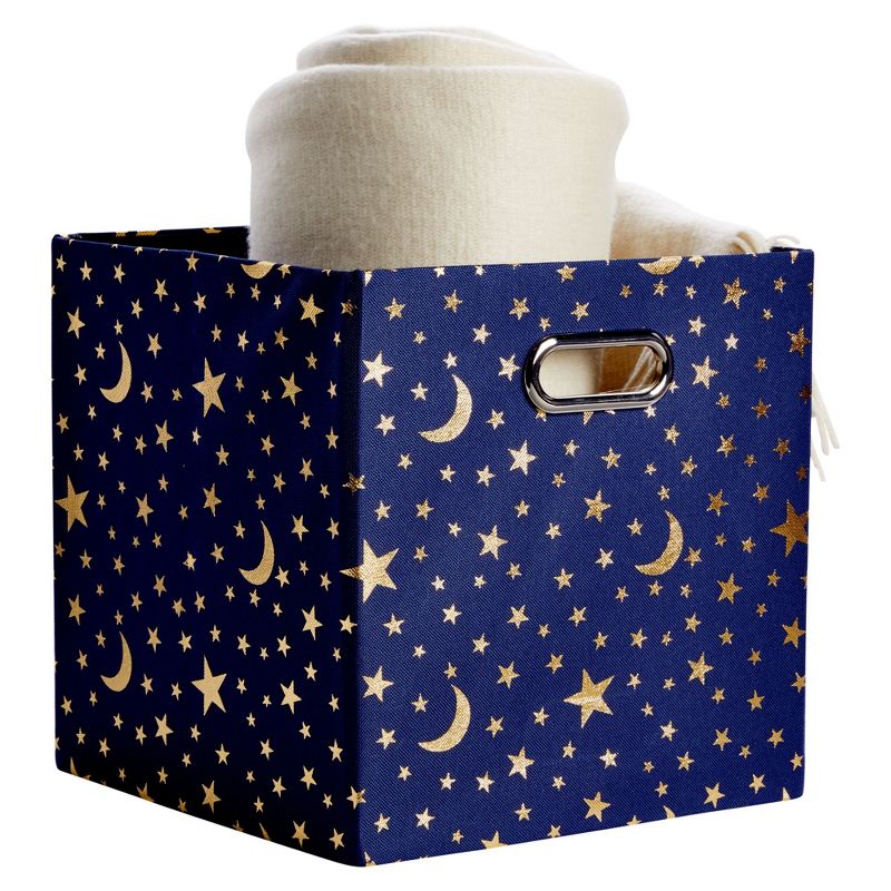 Okuna Outpost 4 Pack Fabric Storage Cube Bins, Cube Organizer, Blue with Gold Moons and Stars (11 x 11 in), 5 of 10