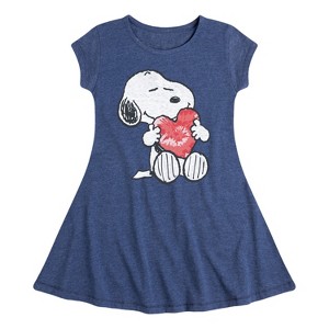 Girls' - Peanuts - Snoopy With Heart Fit & Flair Cap Sleeve Dress - 1 of 3