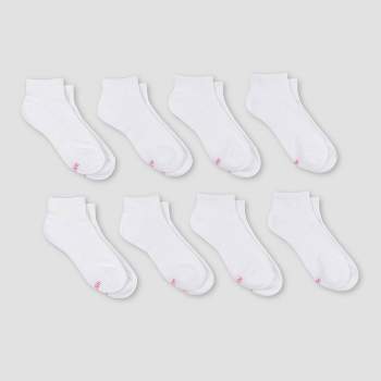 Hanes Premium Performance Women's Extended Size Cushioned 6+2 Bonus Pack Ankle Athletic Socks - White 8-12
