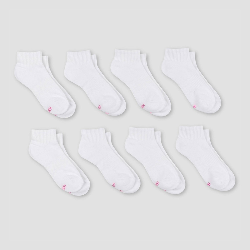 Hanes Premium Performance Women's Extended Size Cushioned 6+2 Bonus Pack Ankle Athletic Socks - White 8-12 -  85207513