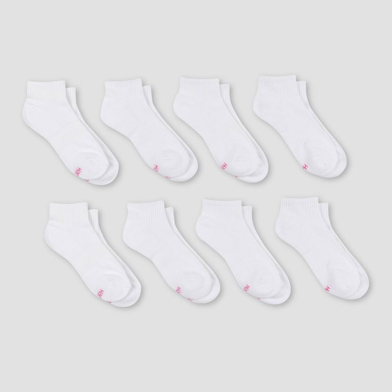 Hanes Premium Performance Women&#39;s Extended Size Cushioned 6+2 Bonus Pack Ankle Athletic Socks - White 8-12, 1 of 3