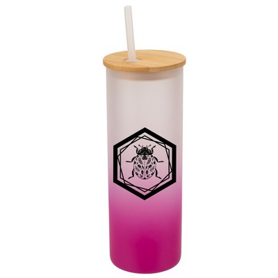 Elanze Designs Hexagon Floral Beetle Bug Insect Wrap-Around Design 25 Ounce Frosted Gradient Glass On-The-Go Coffee Travel Skinny Tumbler Mug Cup,