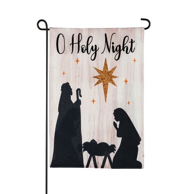 Evergreen Nativity Silhouette Garden Linen Flag