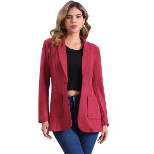 Allegra K Women's Lapel Collar One Button Long Sleeve Blazer - 1 of 4