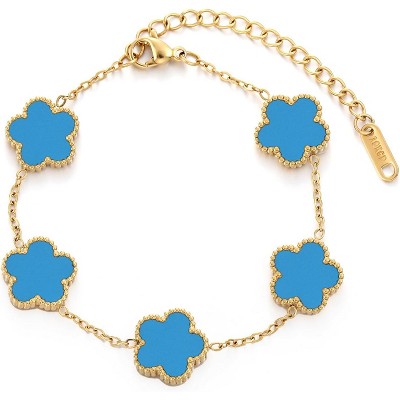 Four Leaf Clover Bracelet for Women 18K Gold Plated Stainless Steel Lucky 4 Leaf Gold Link Bracelet Jewelry Gift for Women