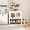 Modern Coffee Bar Cabinet with Storage, White Console Table with Reeded Glass Doors and Open Shelf, For Entryway, Kitchen, Dining Room - 2 of 4