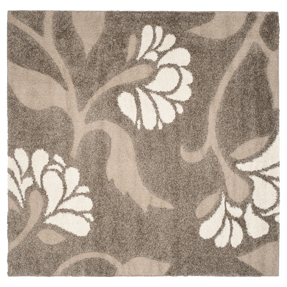 Smoke/Beige Botanical Loomed Square Accent Rug - (4'x4') - Safavieh