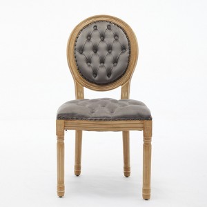 Gulches Set of 2 Gray Velvet Dining Chairs, French Style with Hand-Pulled Buckle & Foam-Steel Spring Cushion - 1 of 4