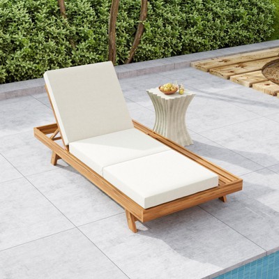 VisioGear Chaise Lounge Chairs, Pool Chairs Lounges with Triple Fold Cushion, Beach Recliners with Adjustable Backrest, Cream, 79"*37.75"*34"