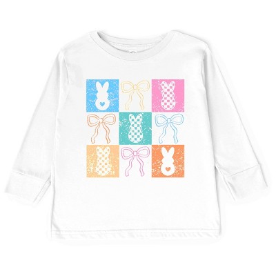 Simply Sage Market Checkered Bunny Coquette Distressed Toddler Long Sleeve Tee