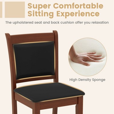 Brown Rubber Wood and Black PVC Leather Counter Stools Set of 2