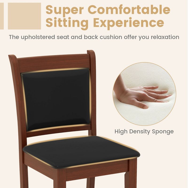 Tangkula Upholstered Counter Stool Set of 2 w/ Solid Rubber Wood Frame Ergonomic Backrest, 5 of 9