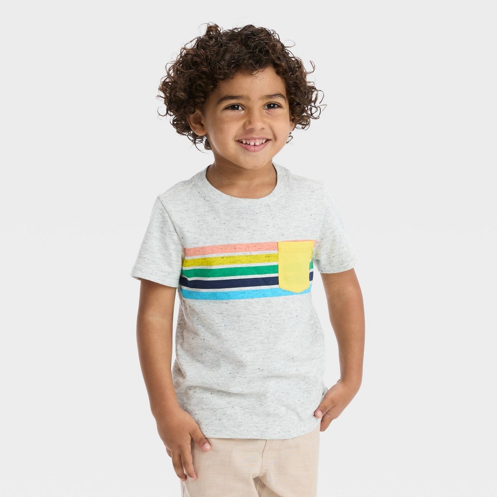 Toddler Boys' Rainbow Striped Pocket Short Sleeve T-Shirt - Cat & Jack™ Gray 4T