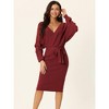 Seta T Women's Deep V Neck Wrap Batwing Sleeve Belted Bodycon Midi Sweater Dress - 2 of 4