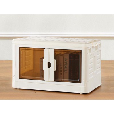 DOMETOUR XL Size Stackable Plastic Storage Bins with Lids 37QT Foldable Storage Box with Doors & Wheels Portable Organizer Box for Living Room