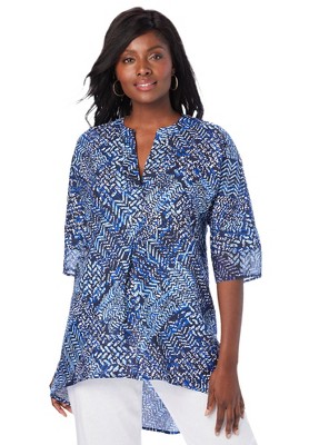 Jessica London Women's Plus Size Hi-low Linen Tunic, 28 W - Navy Animal :  Target